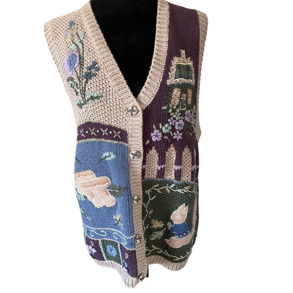 Teddi vintage embroidered sweater vest PL cottagecore boho Grandmacore retro